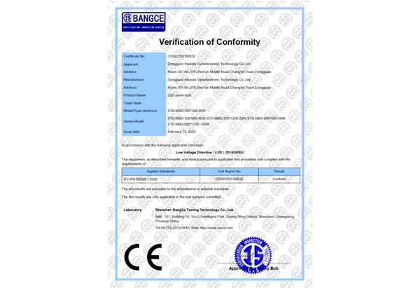 LED面板燈CE證書
